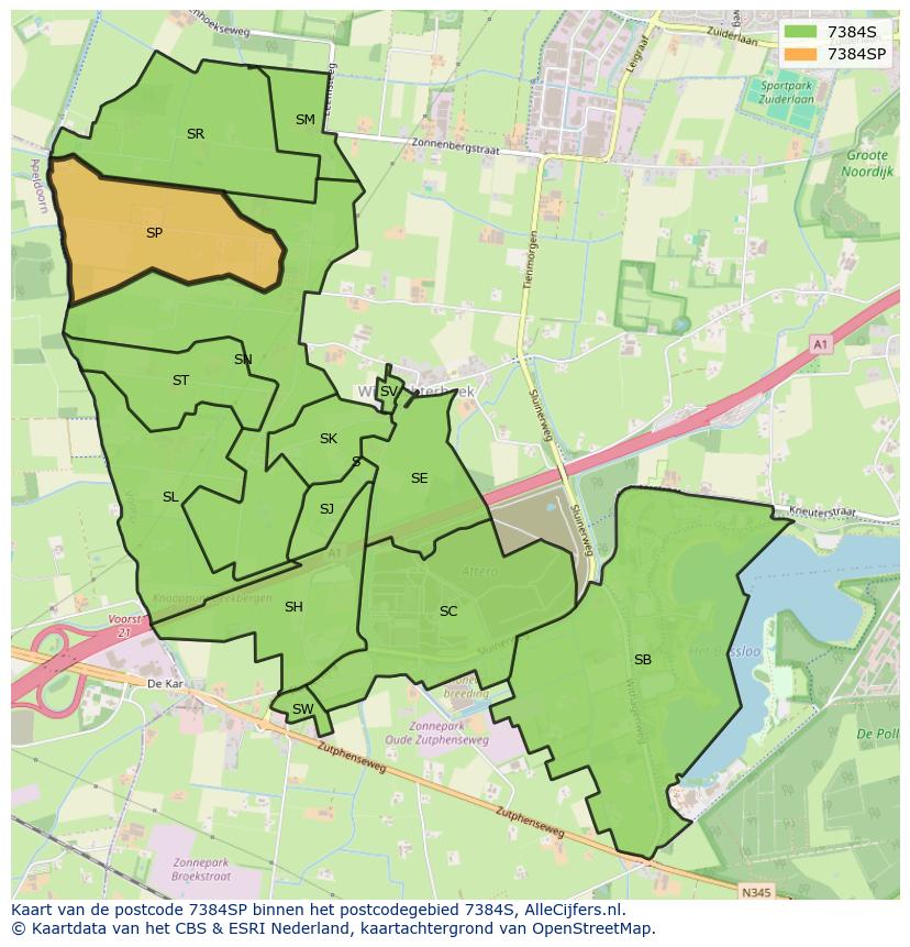 Afbeelding van het postcodegebied 7384 SP op de kaart.