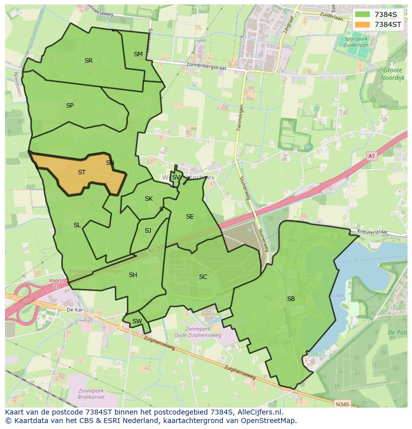 Afbeelding van het postcodegebied 7384 ST op de kaart.