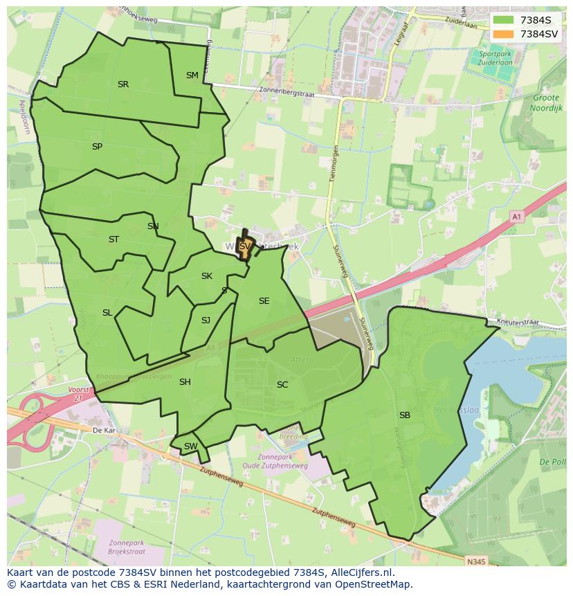 Afbeelding van het postcodegebied 7384 SV op de kaart.