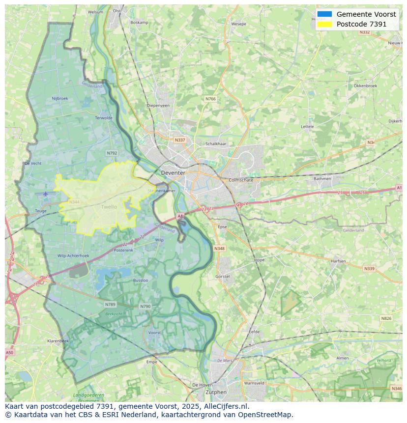 Afbeelding van het postcodegebied 7391 op de kaart.