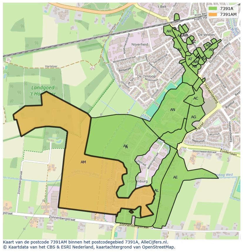 Afbeelding van het postcodegebied 7391 AM op de kaart.