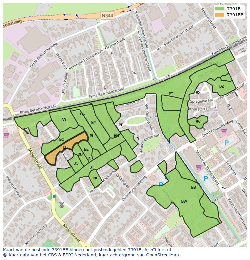 Afbeelding van het postcodegebied 7391 BB op de kaart.