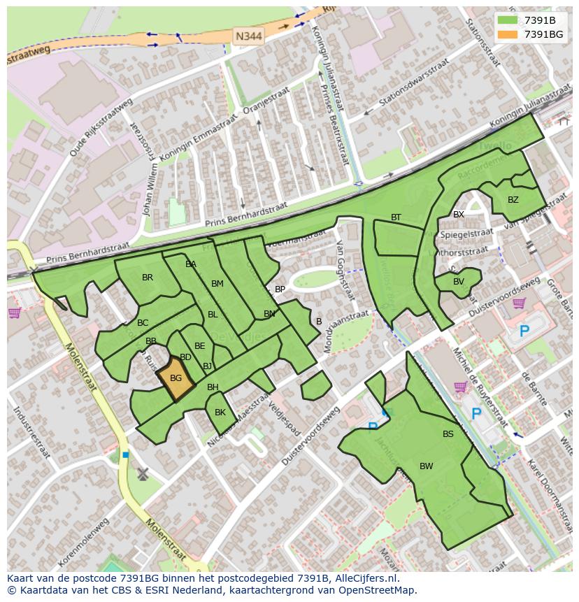 Afbeelding van het postcodegebied 7391 BG op de kaart.