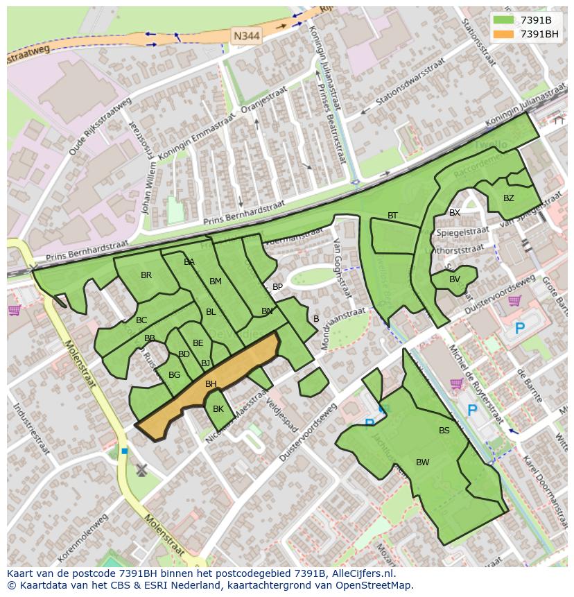 Afbeelding van het postcodegebied 7391 BH op de kaart.