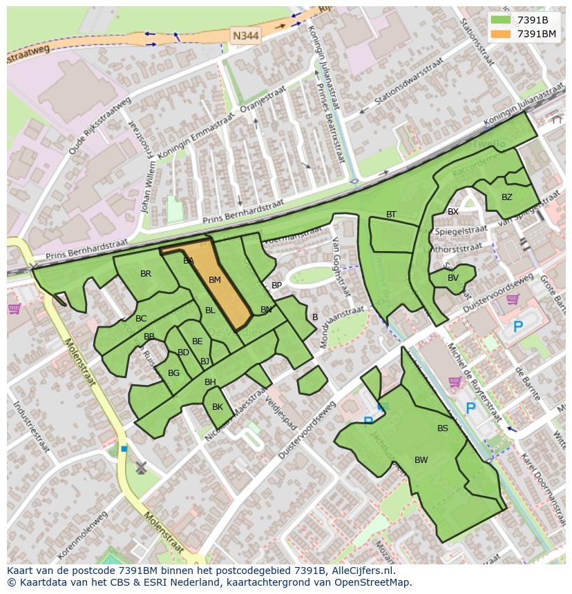 Afbeelding van het postcodegebied 7391 BM op de kaart.
