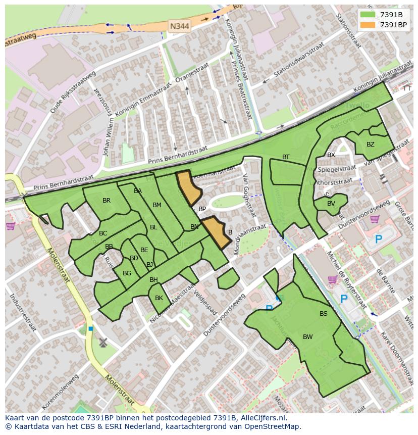 Afbeelding van het postcodegebied 7391 BP op de kaart.