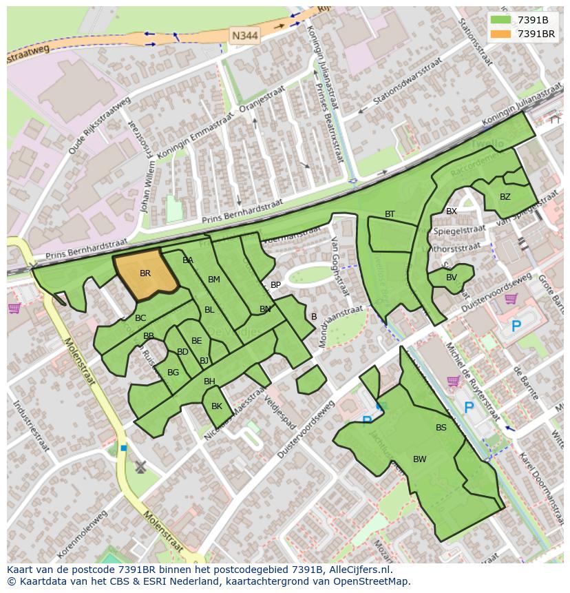 Afbeelding van het postcodegebied 7391 BR op de kaart.
