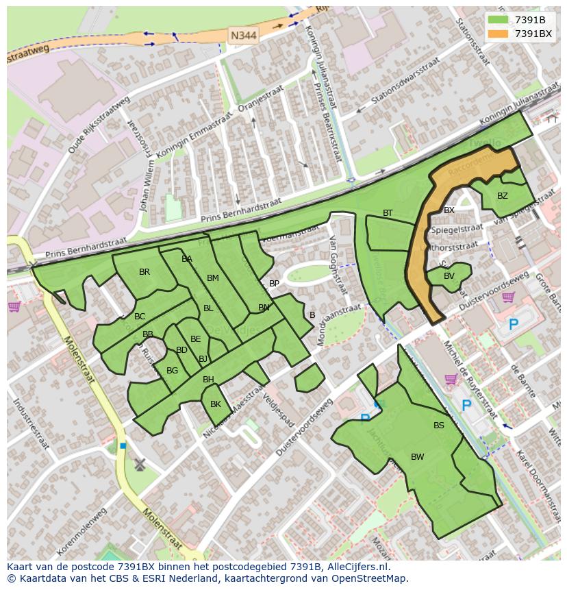 Afbeelding van het postcodegebied 7391 BX op de kaart.