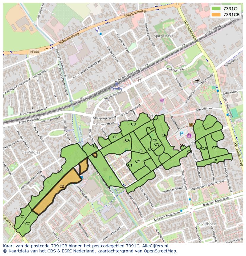 Afbeelding van het postcodegebied 7391 CB op de kaart.