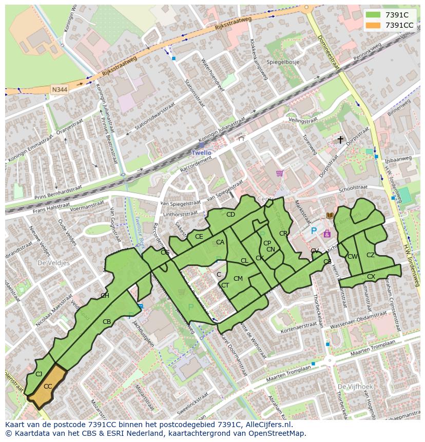 Afbeelding van het postcodegebied 7391 CC op de kaart.