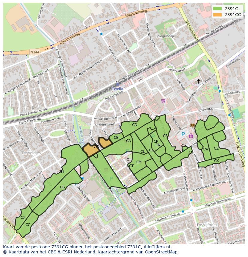 Afbeelding van het postcodegebied 7391 CG op de kaart.