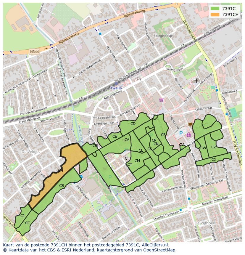 Afbeelding van het postcodegebied 7391 CH op de kaart.