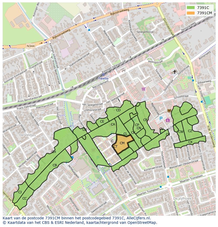 Afbeelding van het postcodegebied 7391 CM op de kaart.