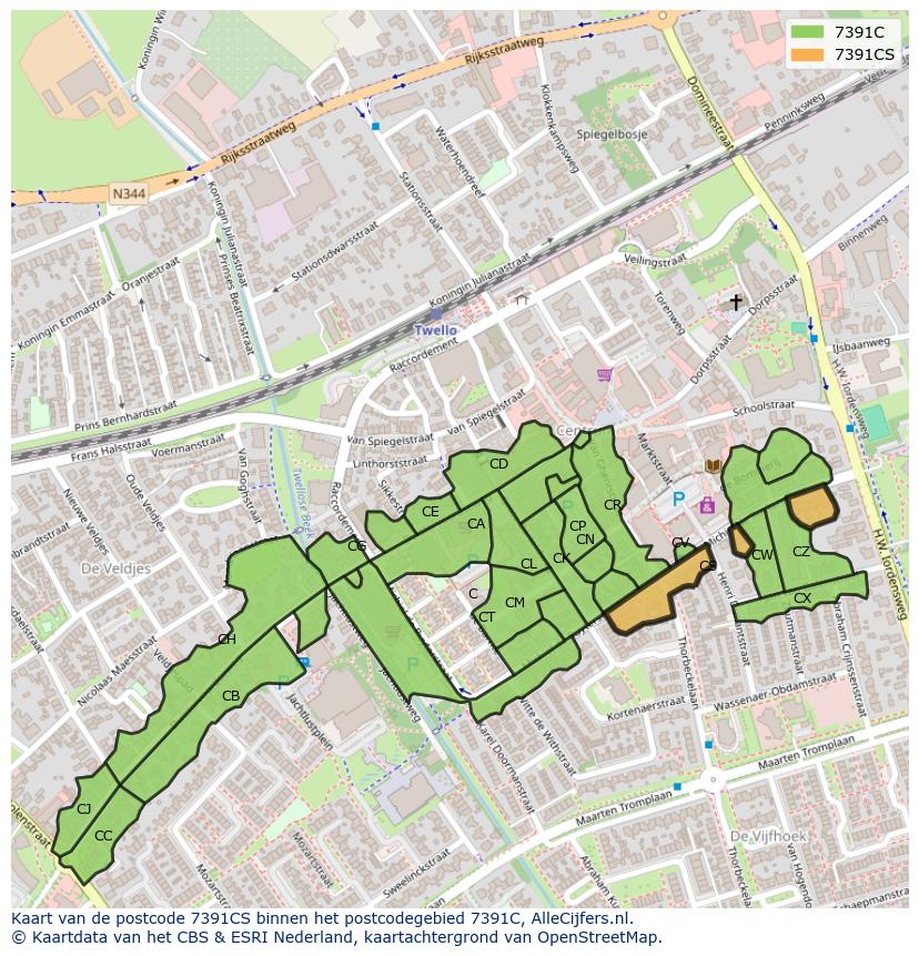 Afbeelding van het postcodegebied 7391 CS op de kaart.