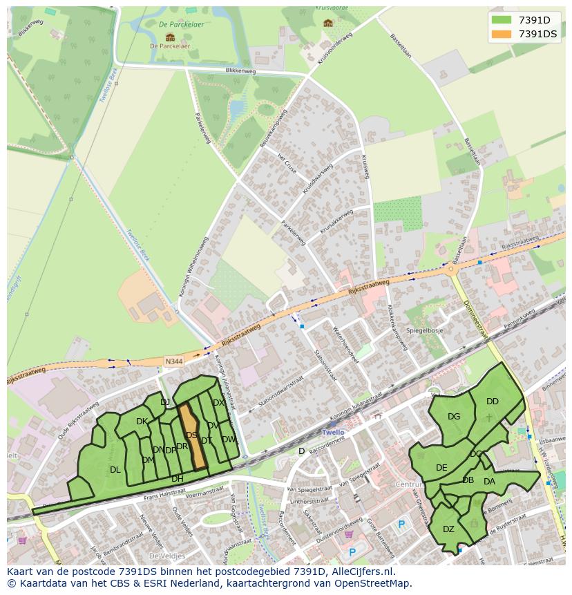 Afbeelding van het postcodegebied 7391 DS op de kaart.
