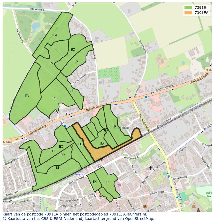 Afbeelding van het postcodegebied 7391 EA op de kaart.