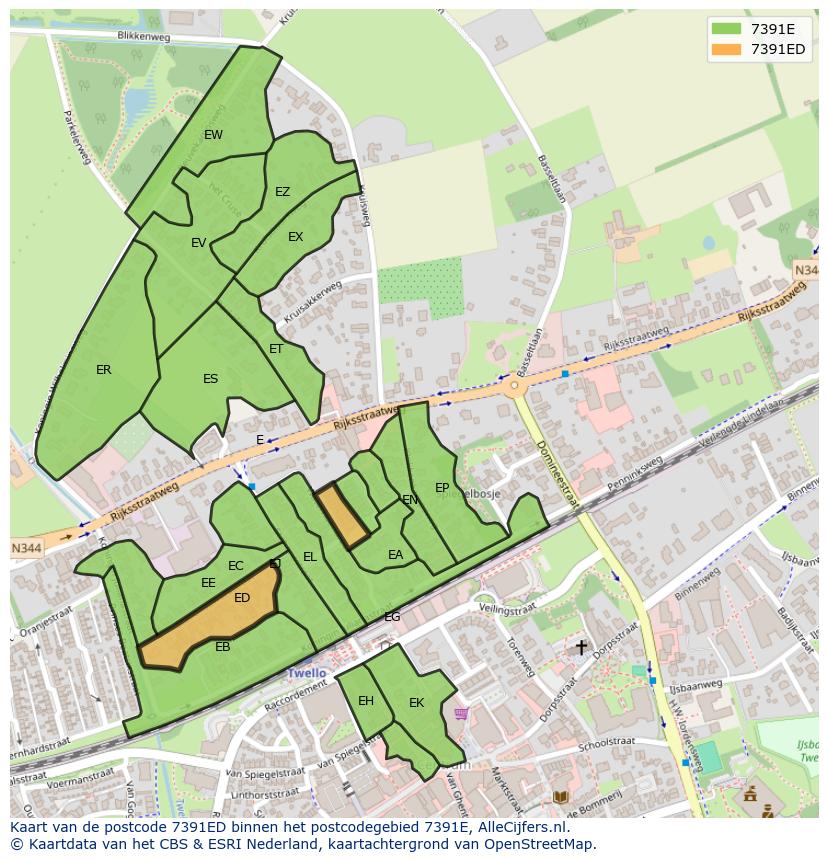 Afbeelding van het postcodegebied 7391 ED op de kaart.