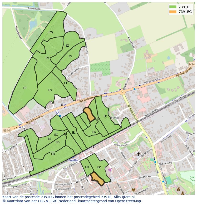 Afbeelding van het postcodegebied 7391 EG op de kaart.