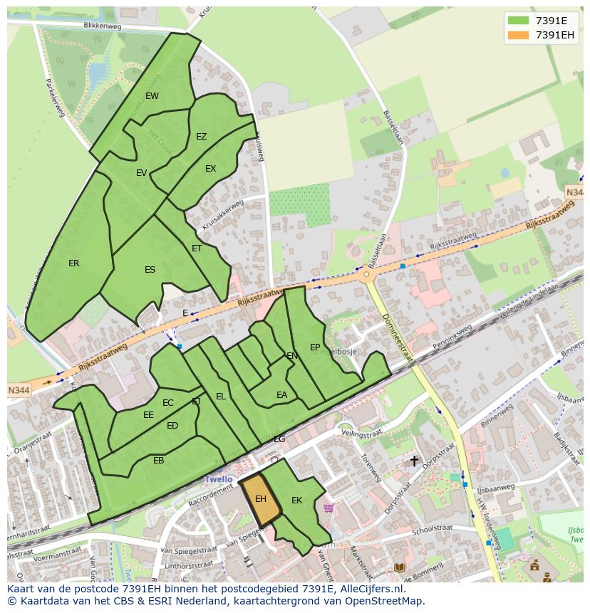Afbeelding van het postcodegebied 7391 EH op de kaart.