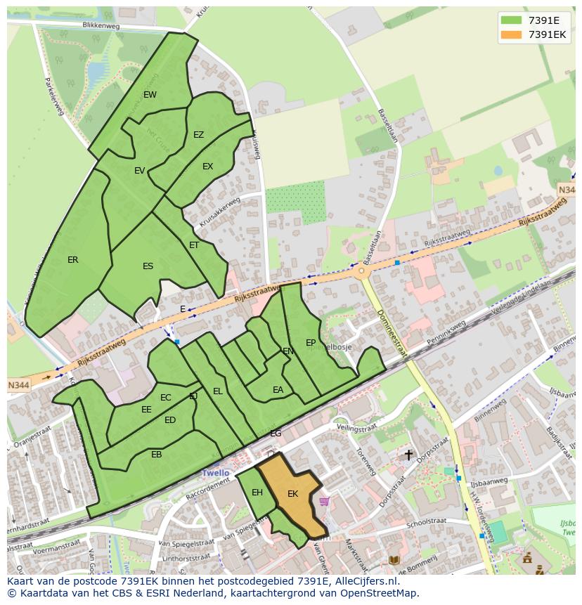 Afbeelding van het postcodegebied 7391 EK op de kaart.