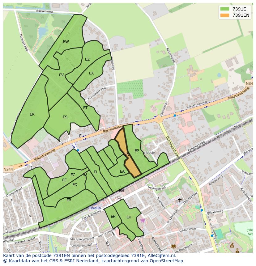 Afbeelding van het postcodegebied 7391 EN op de kaart.