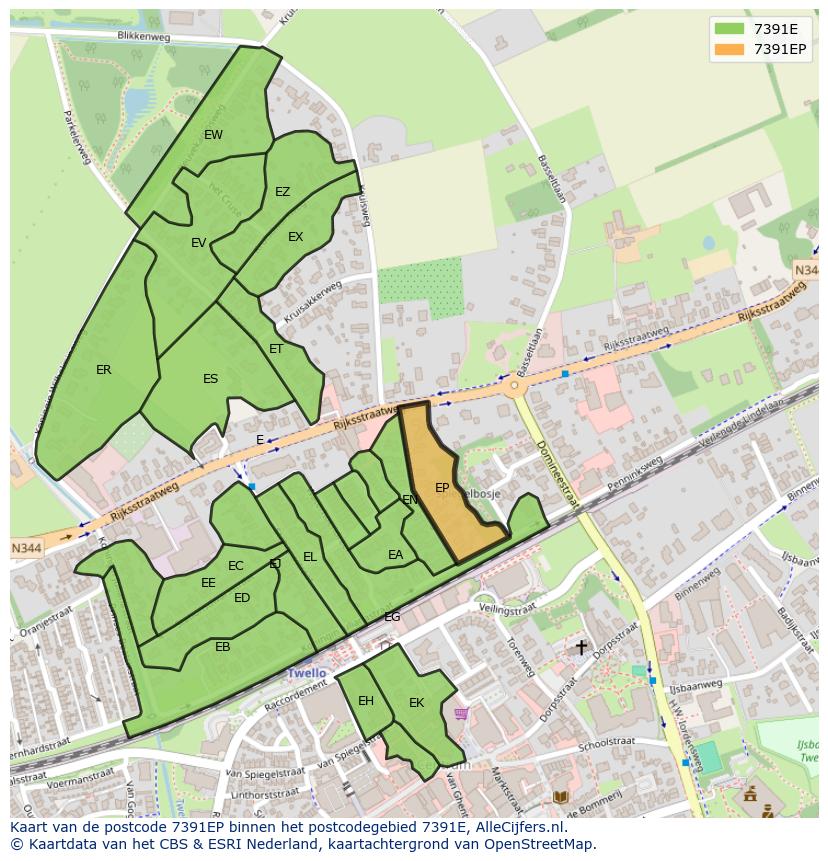Afbeelding van het postcodegebied 7391 EP op de kaart.