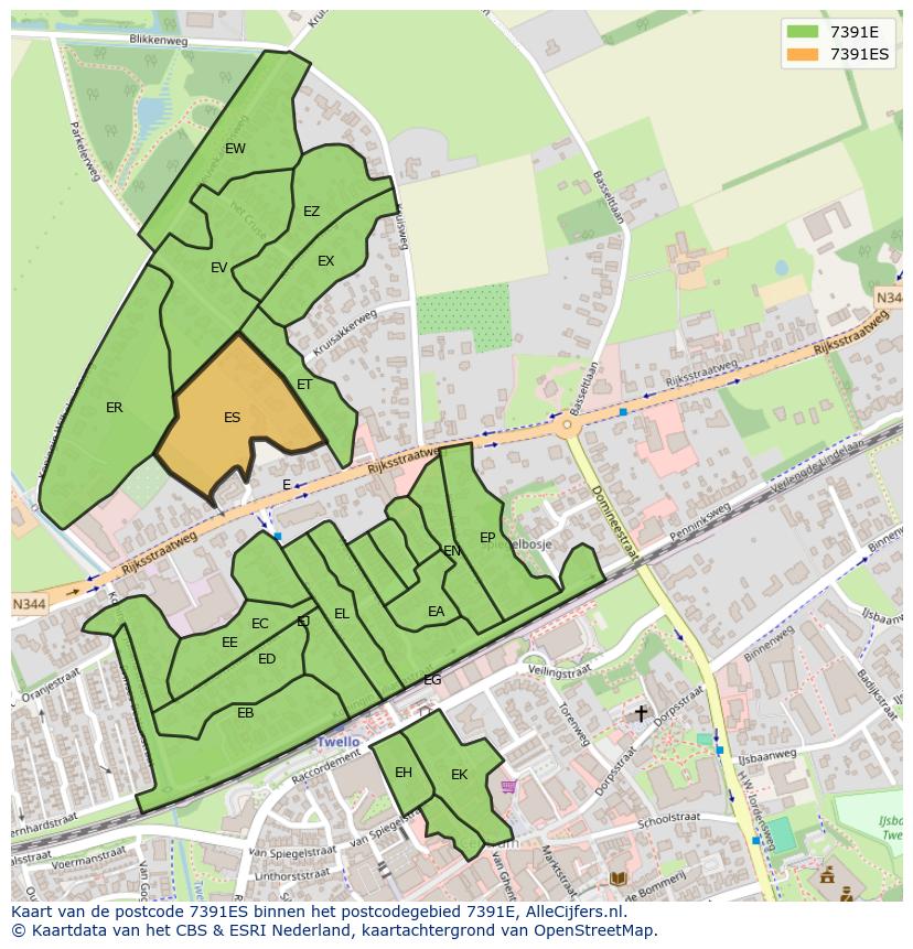 Afbeelding van het postcodegebied 7391 ES op de kaart.