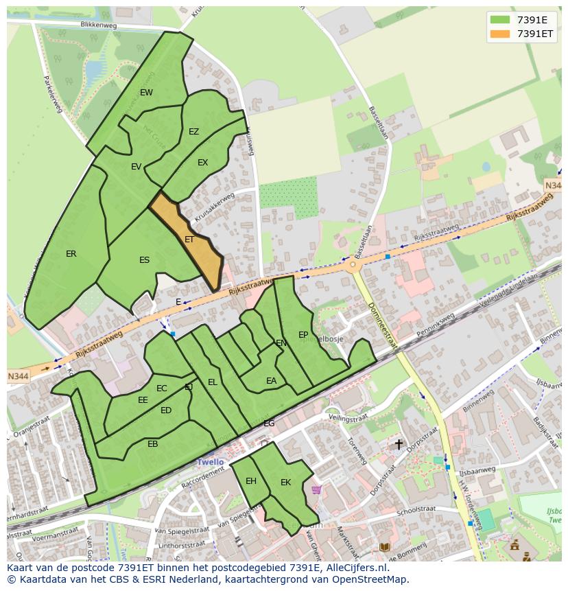 Afbeelding van het postcodegebied 7391 ET op de kaart.
