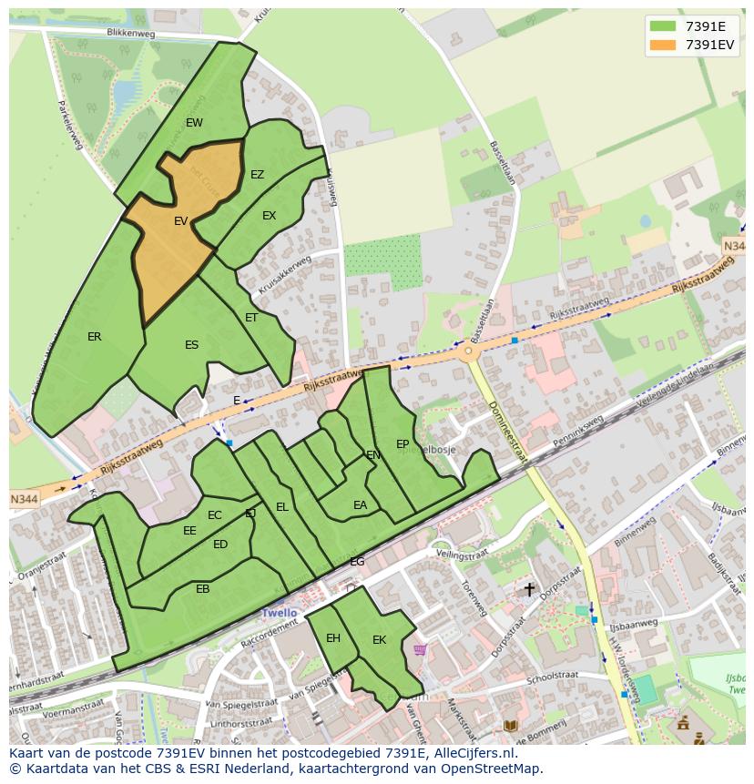 Afbeelding van het postcodegebied 7391 EV op de kaart.