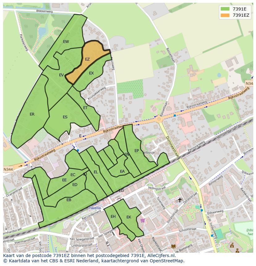 Afbeelding van het postcodegebied 7391 EZ op de kaart.