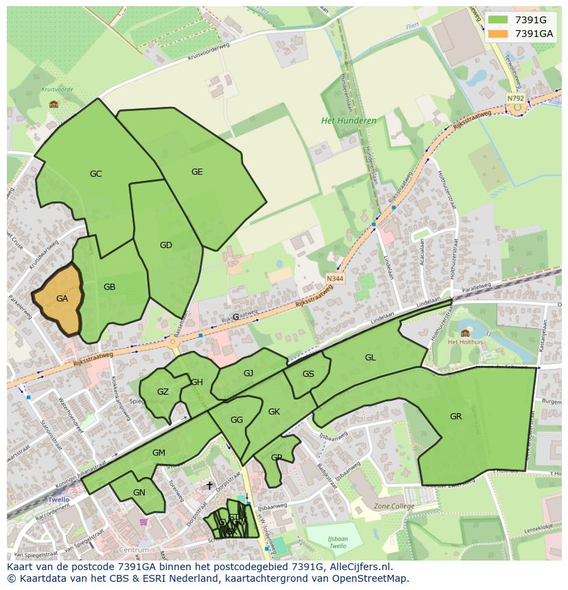 Afbeelding van het postcodegebied 7391 GA op de kaart.