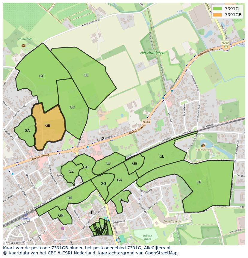 Afbeelding van het postcodegebied 7391 GB op de kaart.