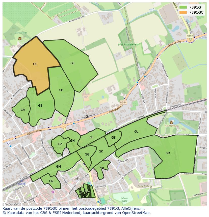 Afbeelding van het postcodegebied 7391 GC op de kaart.