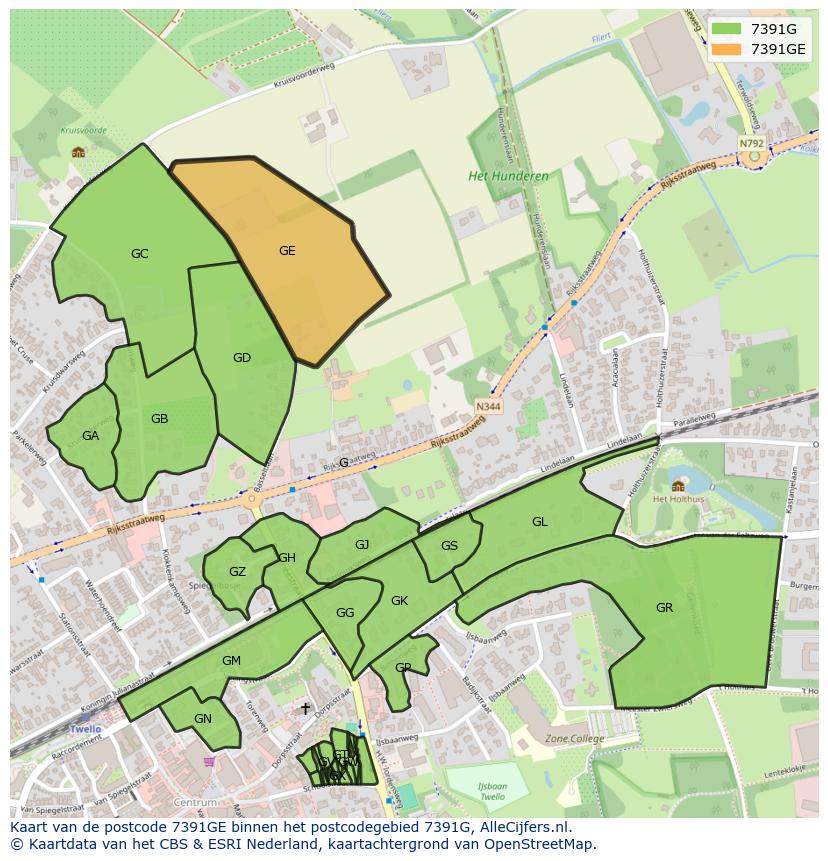 Afbeelding van het postcodegebied 7391 GE op de kaart.