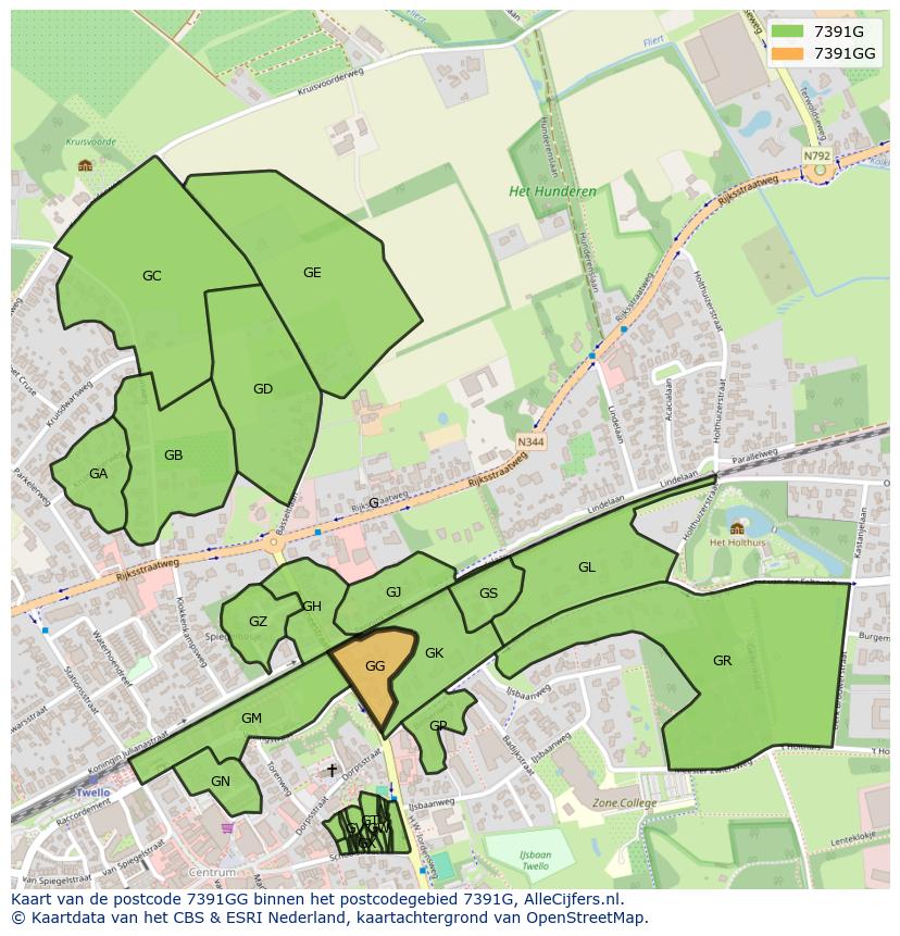 Afbeelding van het postcodegebied 7391 GG op de kaart.