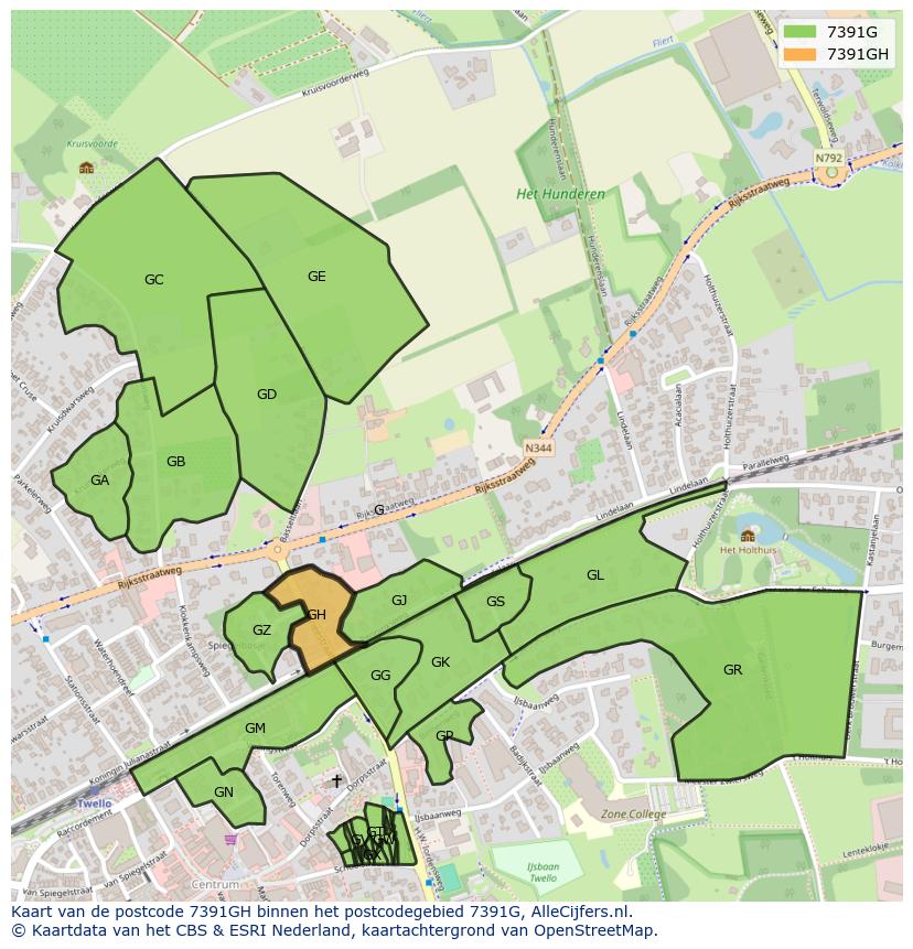 Afbeelding van het postcodegebied 7391 GH op de kaart.