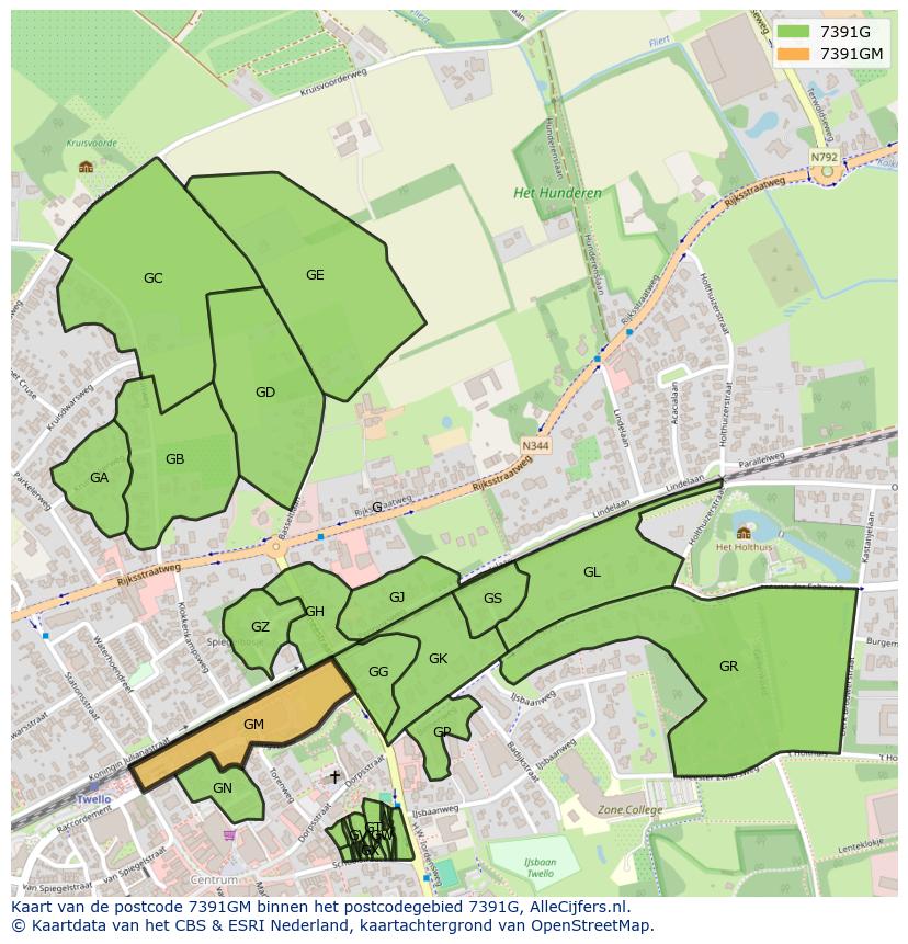 Afbeelding van het postcodegebied 7391 GM op de kaart.