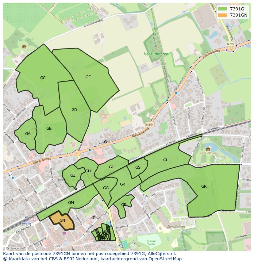Afbeelding van het postcodegebied 7391 GN op de kaart.
