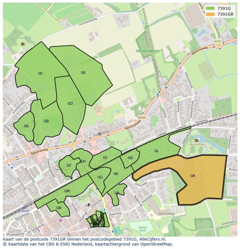 Afbeelding van het postcodegebied 7391 GR op de kaart.