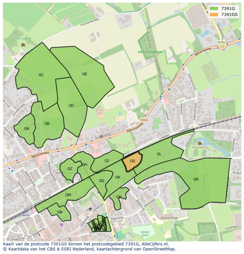 Afbeelding van het postcodegebied 7391 GS op de kaart.