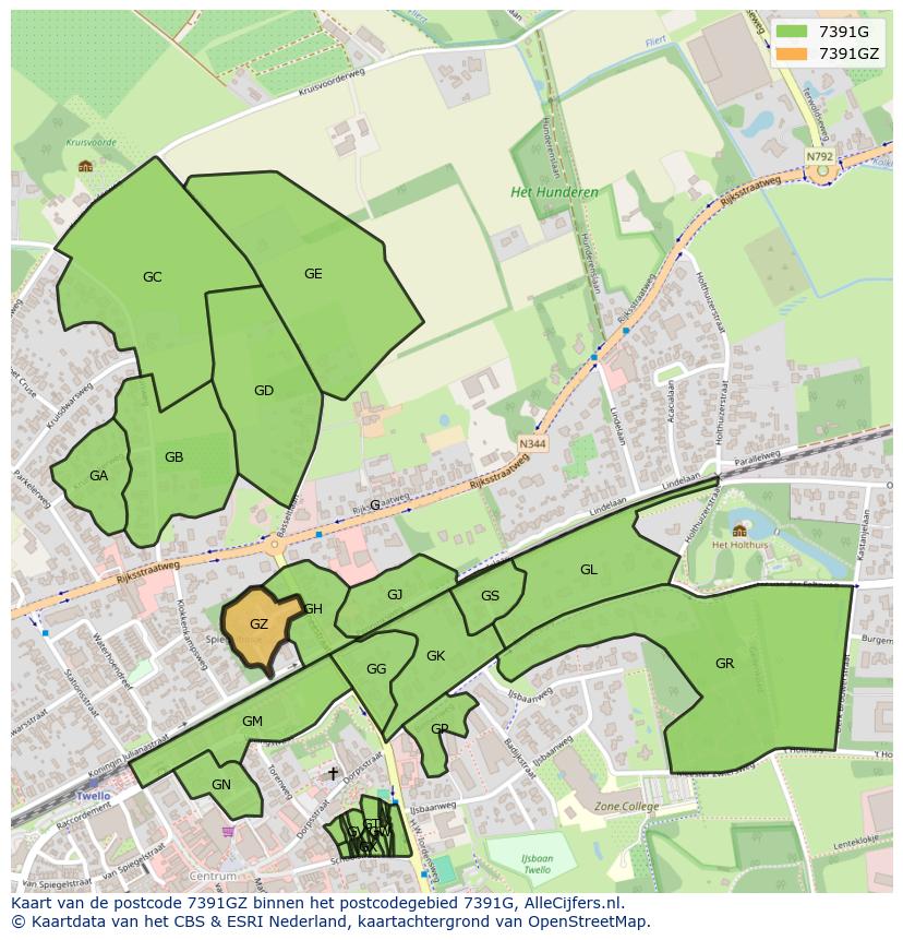 Afbeelding van het postcodegebied 7391 GZ op de kaart.