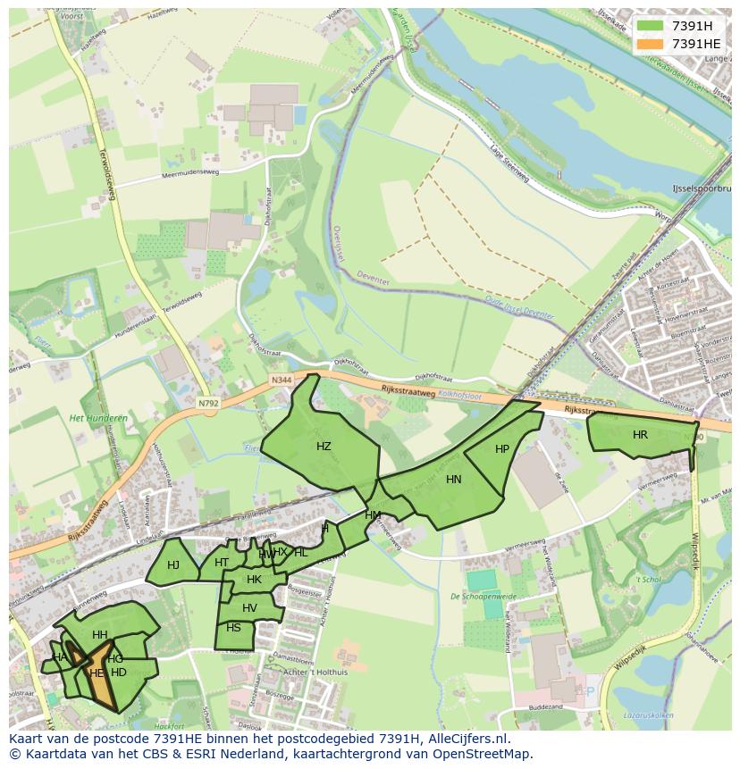 Afbeelding van het postcodegebied 7391 HE op de kaart.
