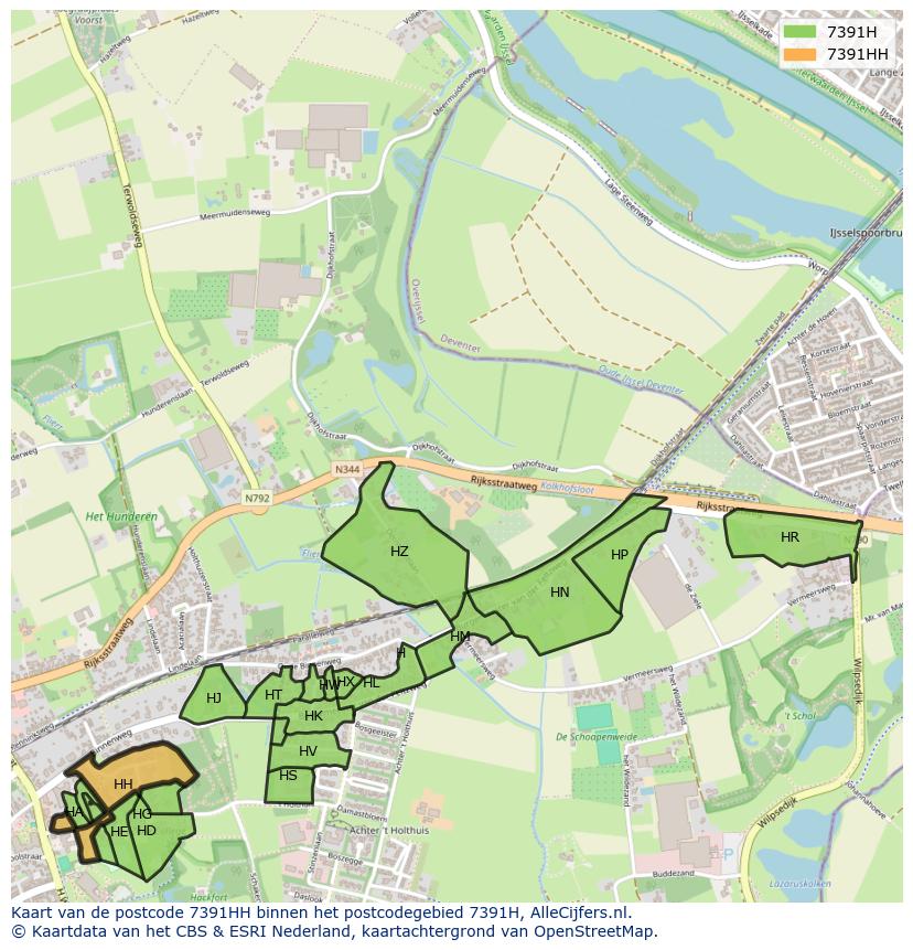 Afbeelding van het postcodegebied 7391 HH op de kaart.
