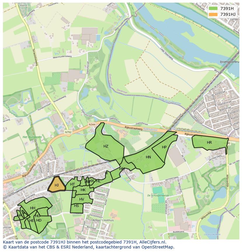 Afbeelding van het postcodegebied 7391 HJ op de kaart.