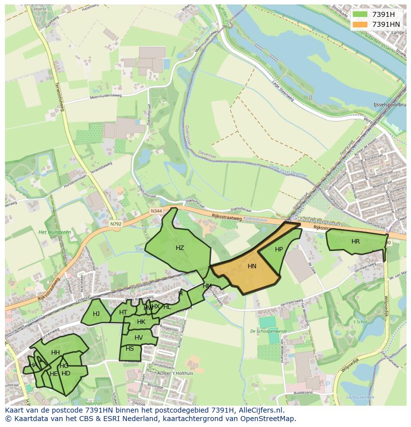 Afbeelding van het postcodegebied 7391 HN op de kaart.