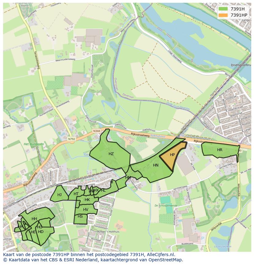 Afbeelding van het postcodegebied 7391 HP op de kaart.