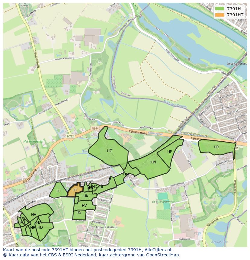 Afbeelding van het postcodegebied 7391 HT op de kaart.