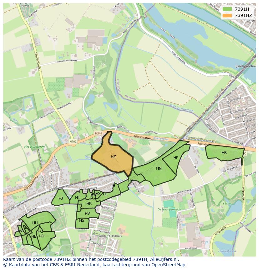 Afbeelding van het postcodegebied 7391 HZ op de kaart.