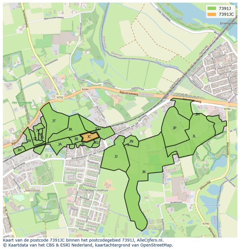 Afbeelding van het postcodegebied 7391 JC op de kaart.