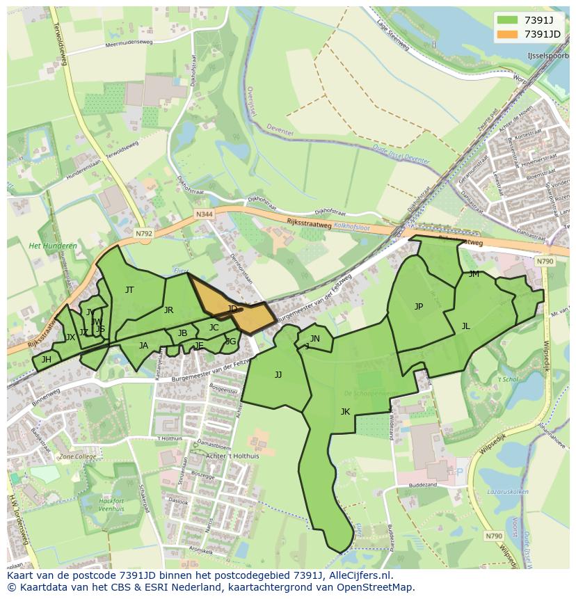 Afbeelding van het postcodegebied 7391 JD op de kaart.